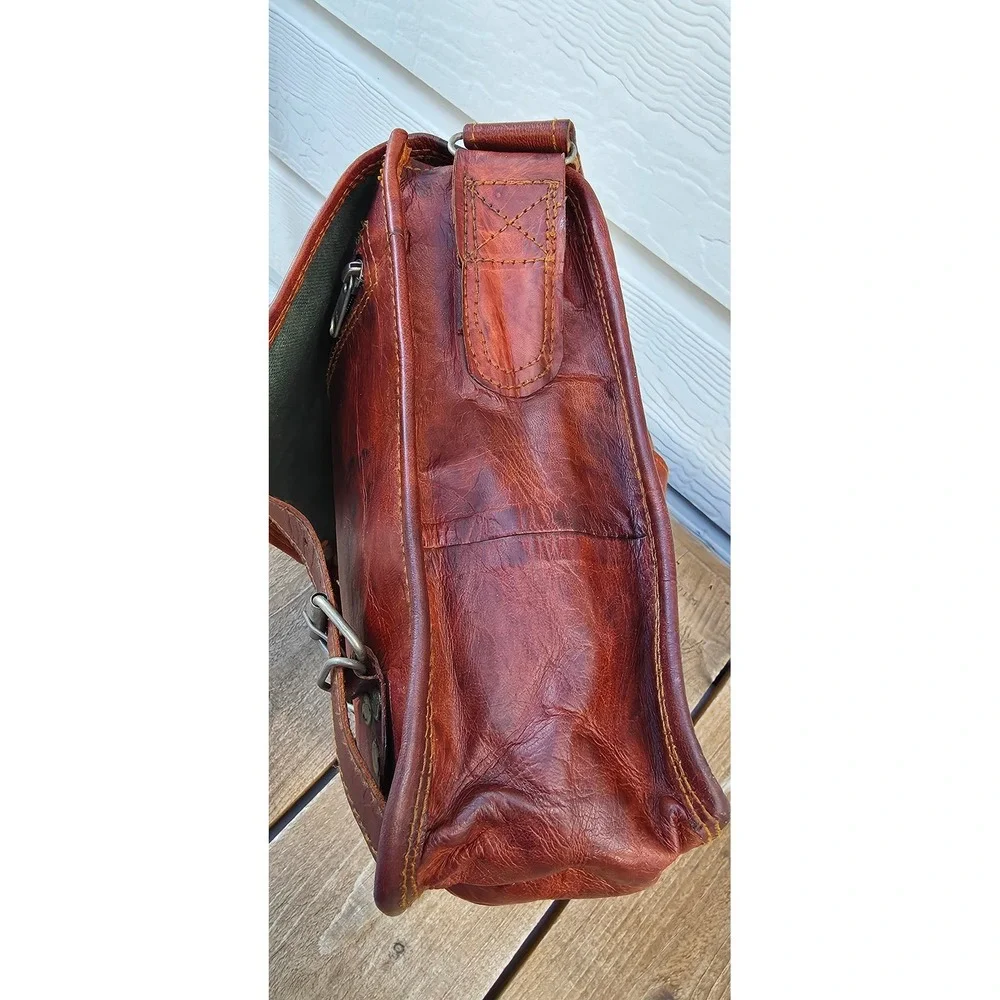 London Leather Messenger Bag Brown Crossbody Satchel Distressed Vintage Style